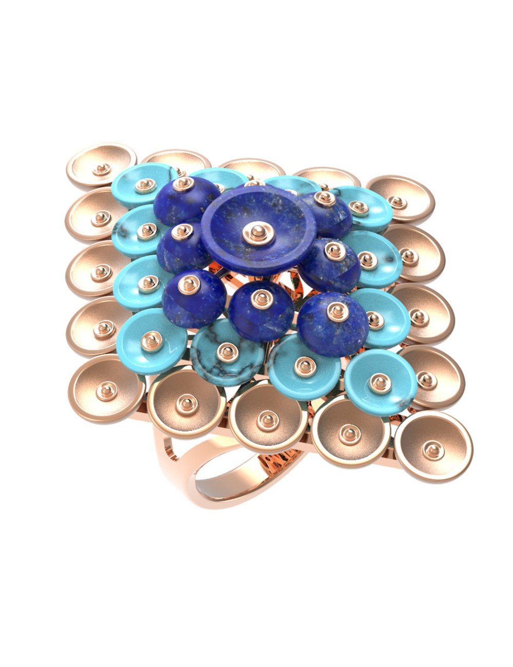 Кольцо из золота c бирюзой и лазуритом