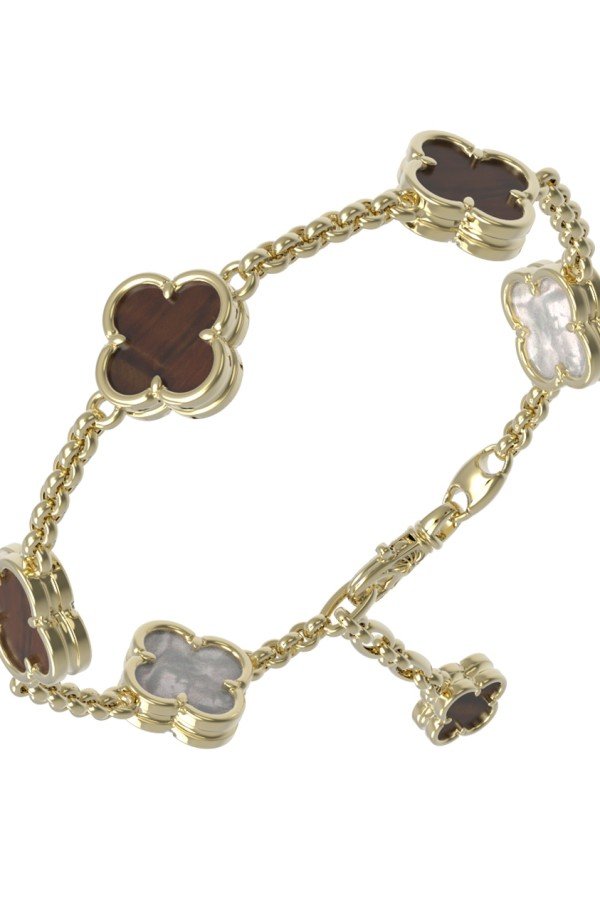 Браслет из лимонного золота c тигровым глазом и перламутром