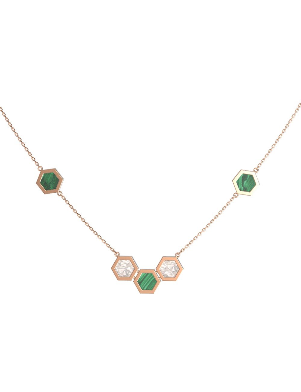 Колье из золота c малахитом и перламутром