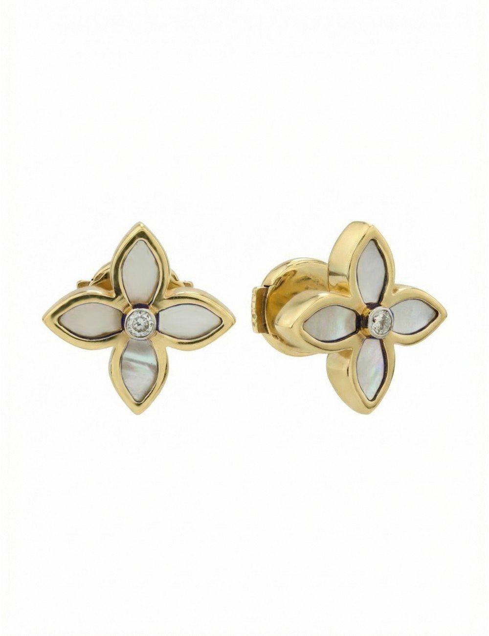 Серьги из лимонного золота c бриллиантами и перламутром