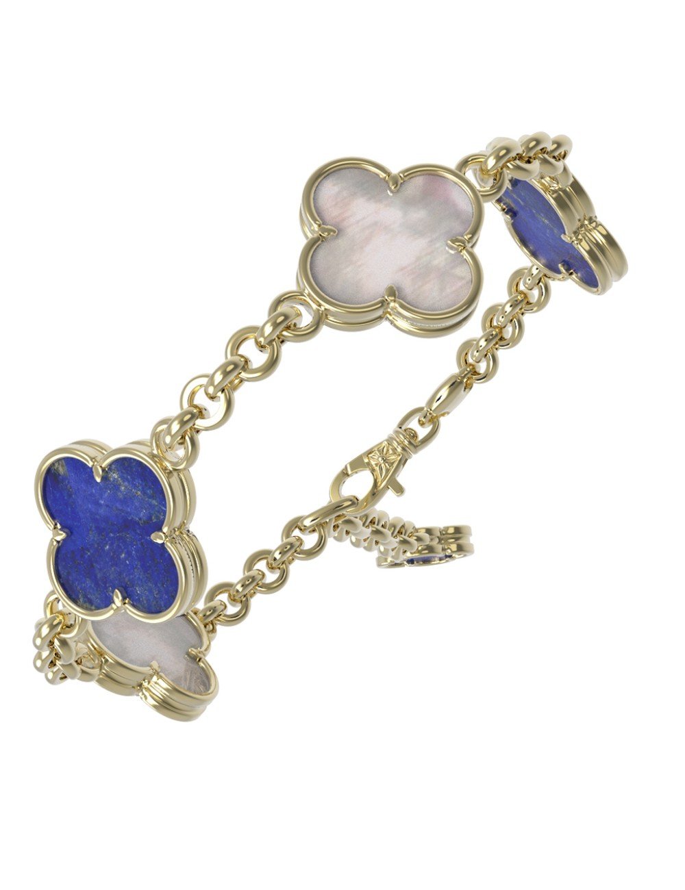 Браслет из лимонного золота c лазуритом и перламутром