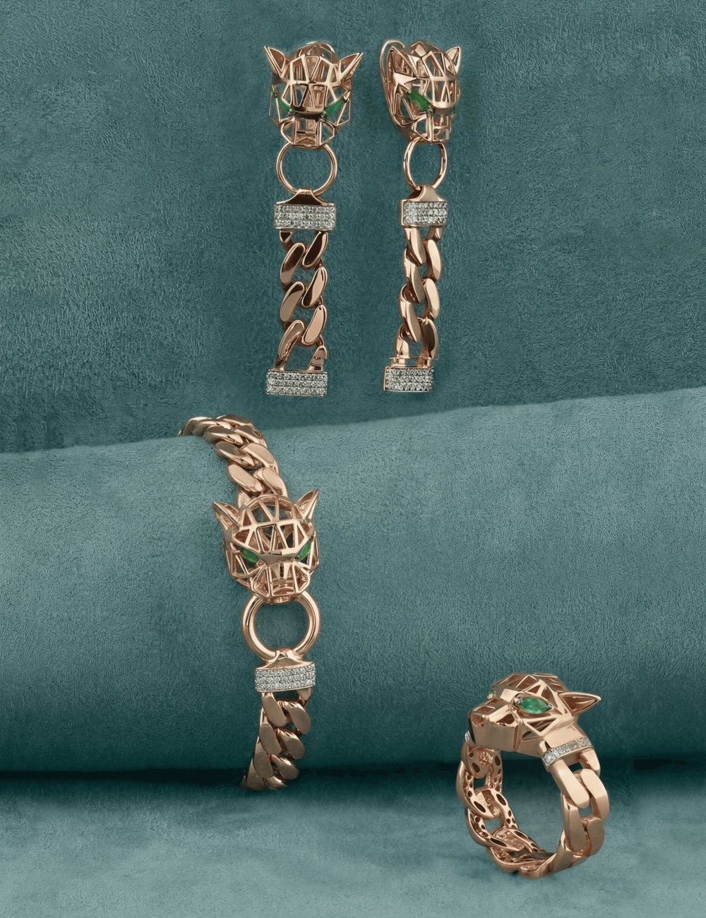 Серьги из золота c бриллиантами и изумрудом