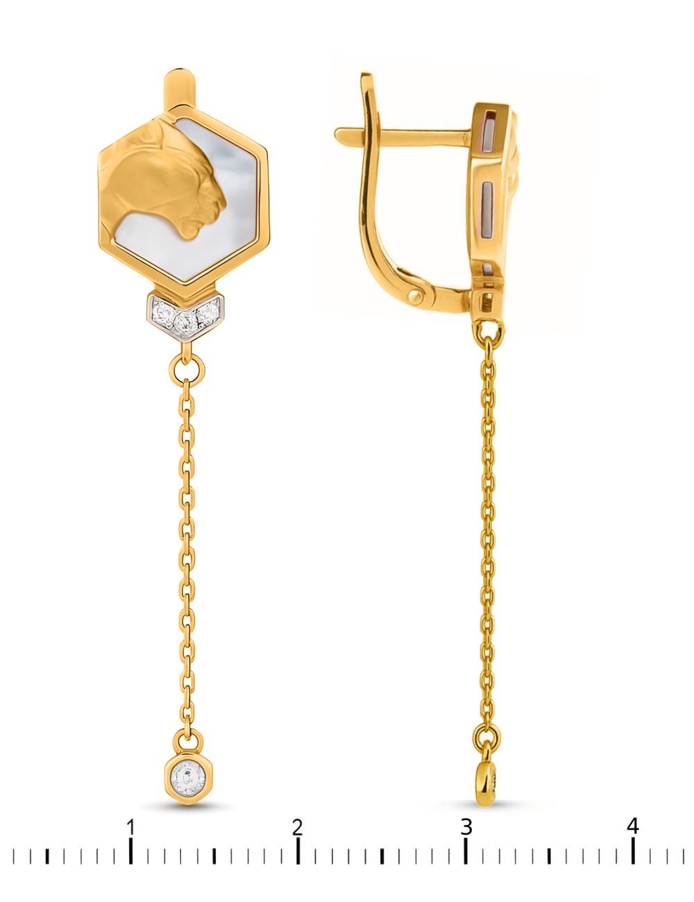 Серьги из лимонного золота c бриллиантами и перламутром