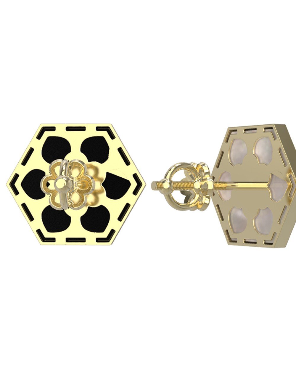 Серьги из лимонного золота c ониксом и перламутром