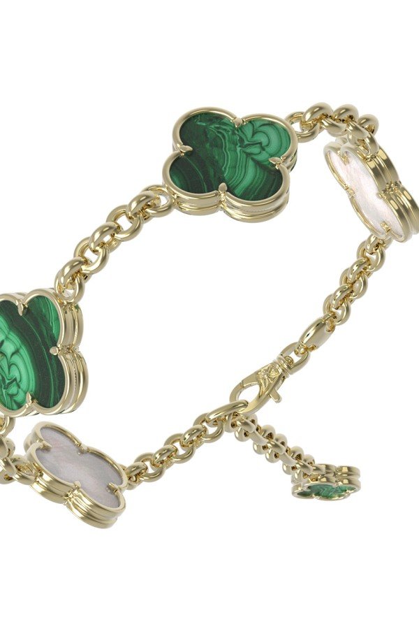 Браслет из лимонного золота c малахитом и перламутром