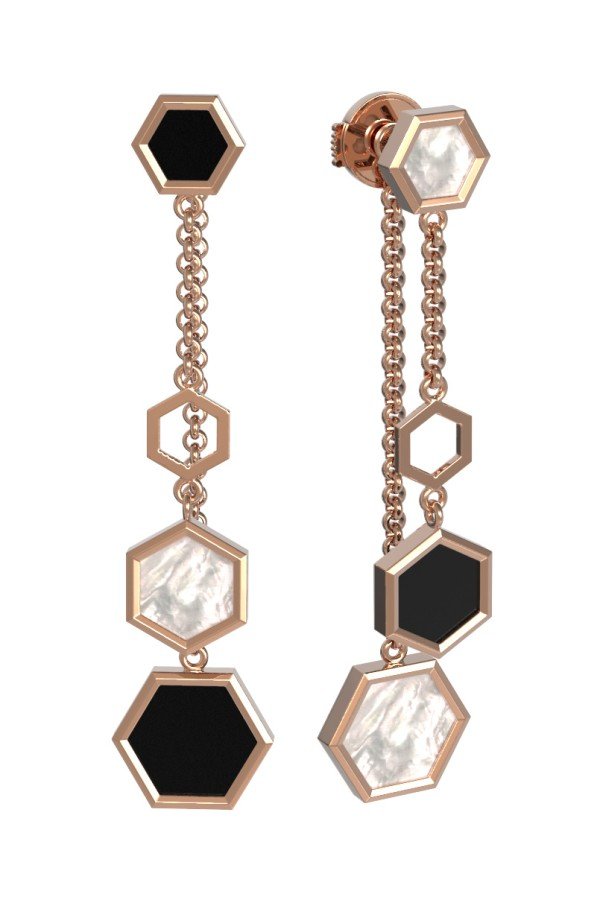 Серьги из золота c ониксом и перламутром