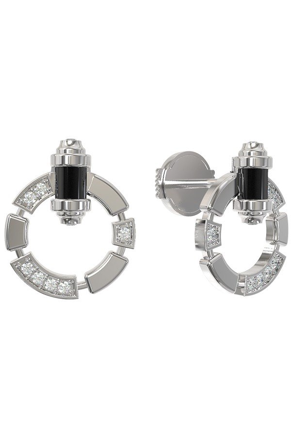 Серьги из белого золота c бриллиантами и ониксом