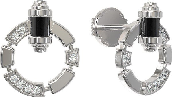 Серьги из белого золота c бриллиантами и ониксом