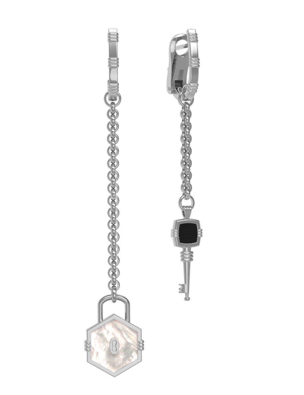 Серьги из белого золота c ониксом и перламутром