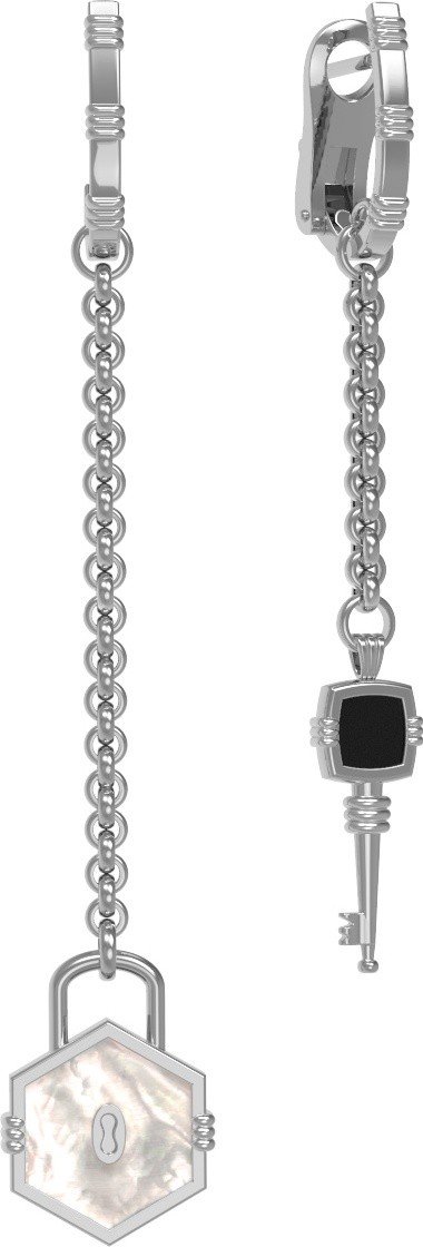 Серьги из белого золота c ониксом и перламутром