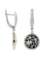 Серьги из белого золота c бриллиантами, ониксом и перламутром