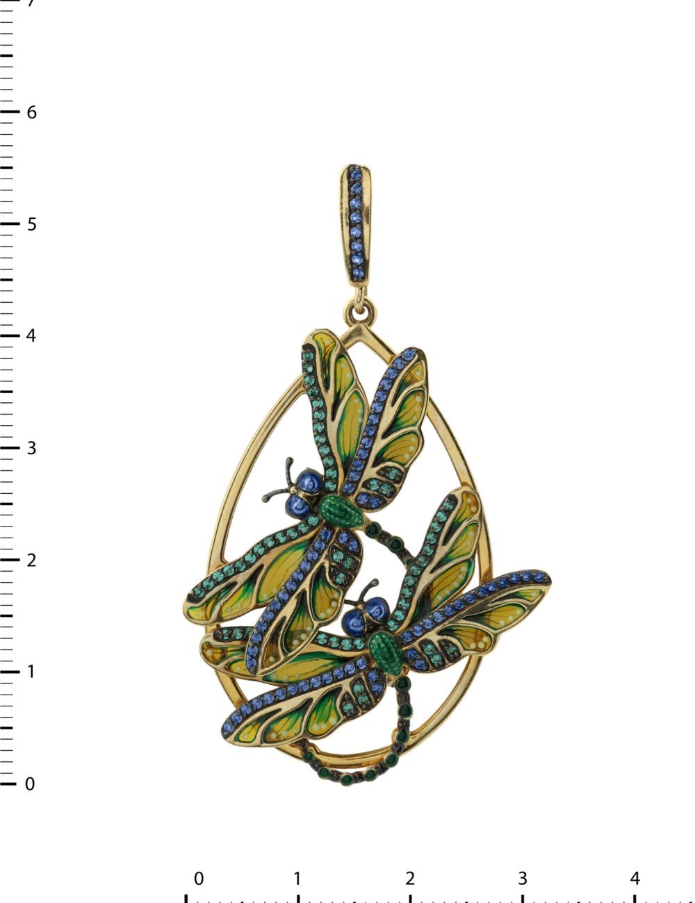Подвеска из лимонного золота c сапфиром, изумрудом и эмалью
