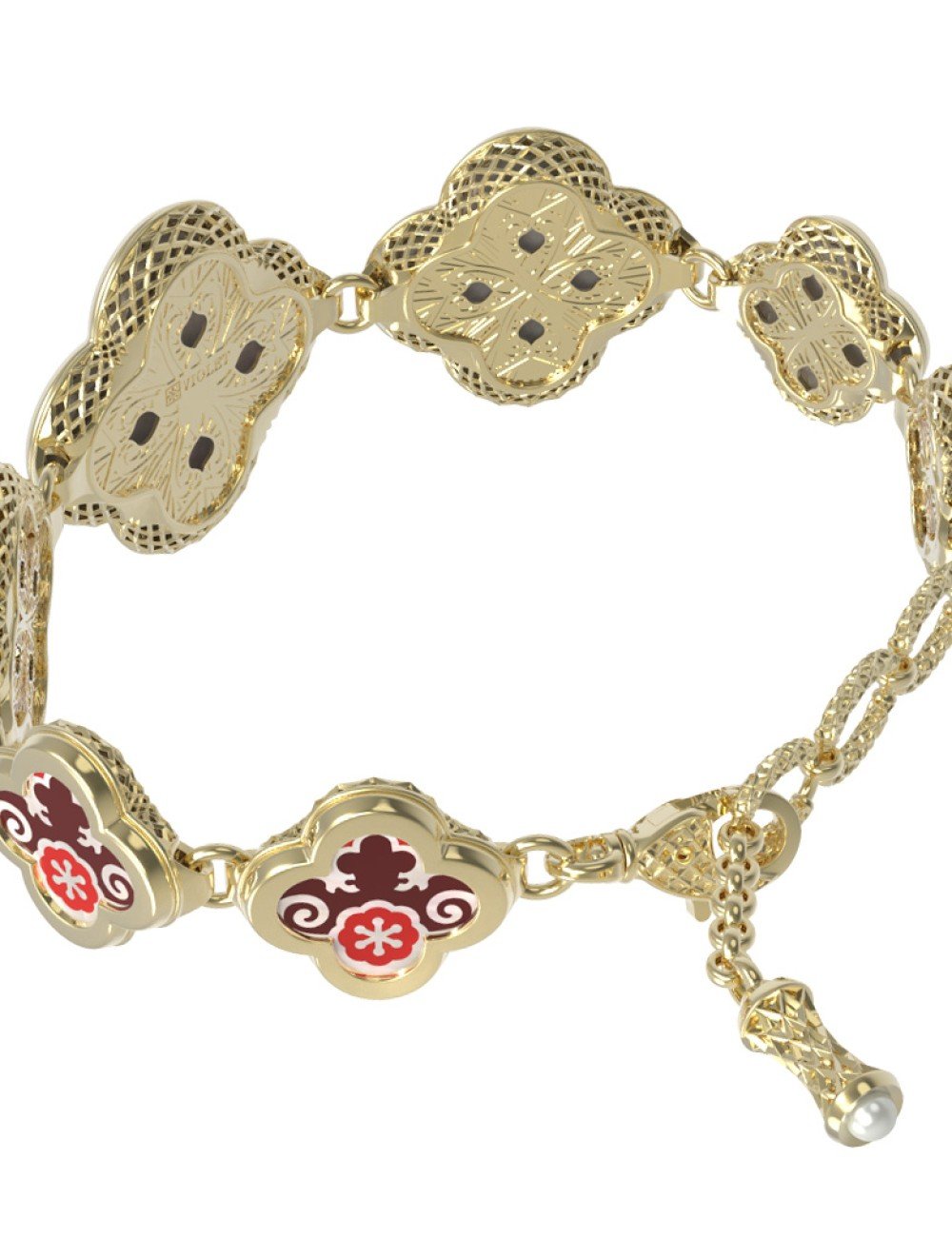 Браслет из лимонного золота c эмалью, жемчугом и перламутром