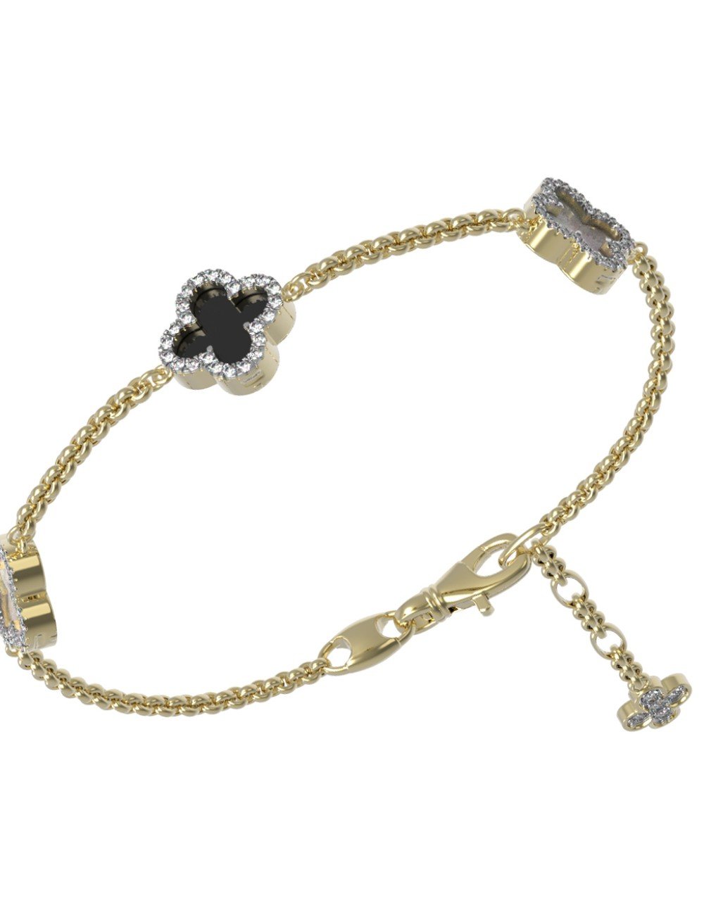 Браслет из лимонного золота c бриллиантами, ониксом и перламутром