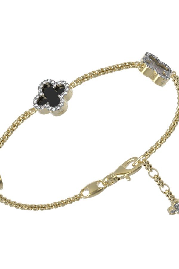 Браслет из лимонного золота c бриллиантами, ониксом и перламутром