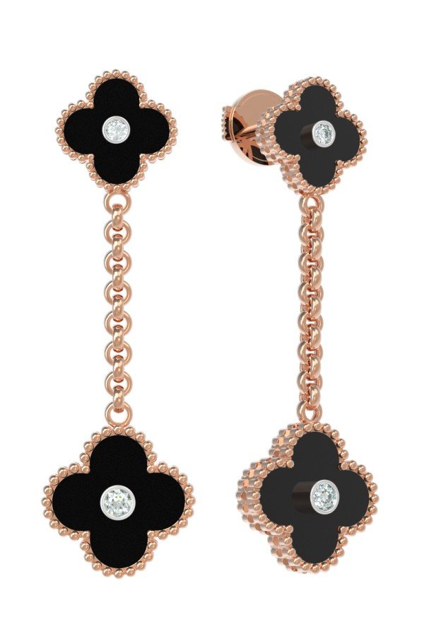 Серьги из золота c бриллиантами и ониксом