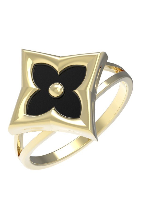 Кольцо из лимонного золота c ониксом