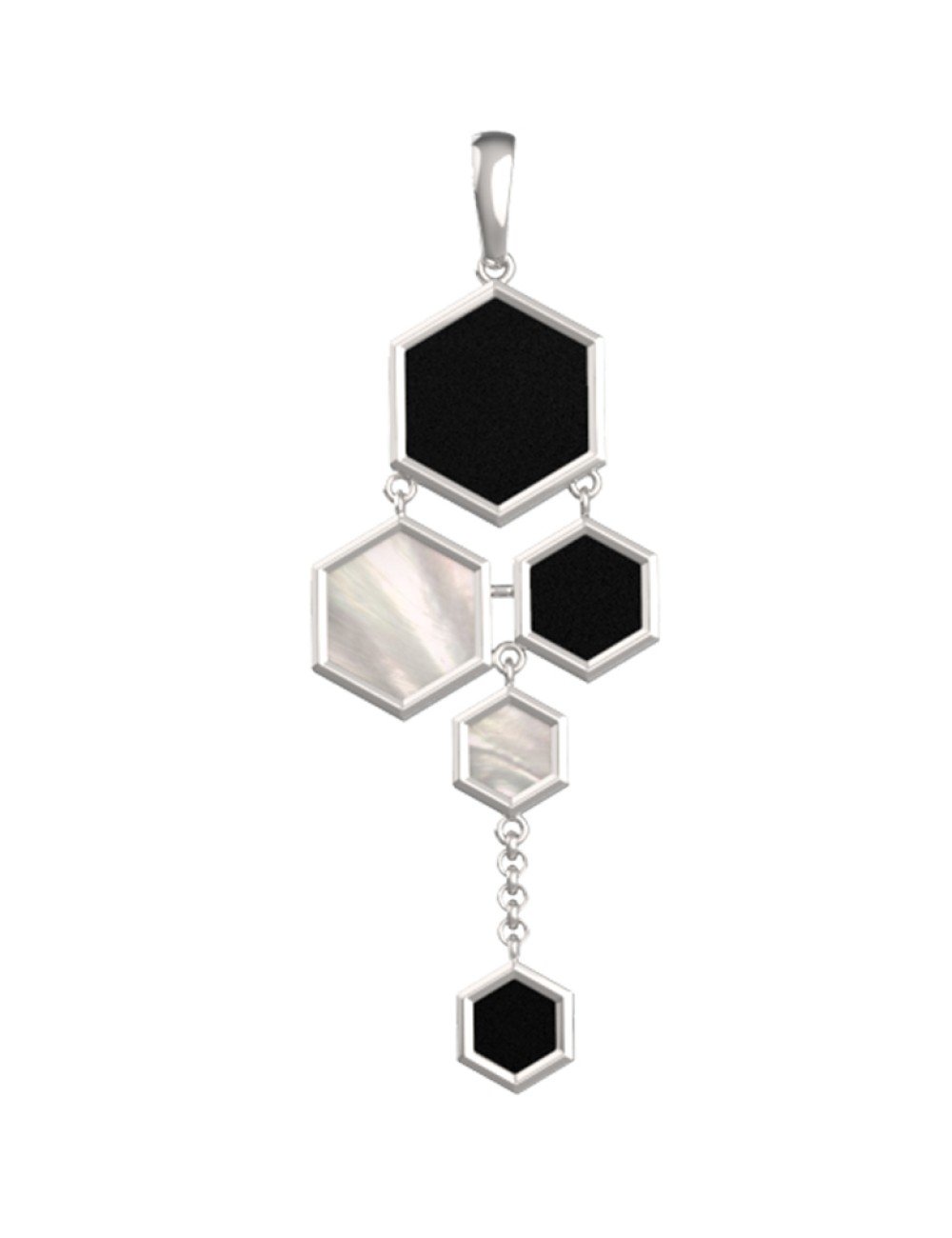 Подвеска из белого золота c ониксом и перламутром