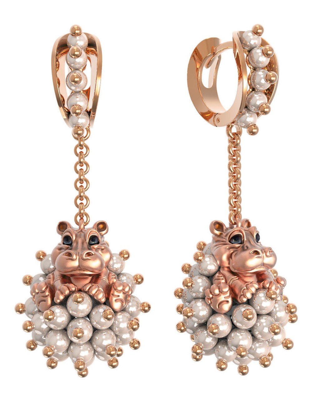 Серьги из золота c эмалью и жемчугом