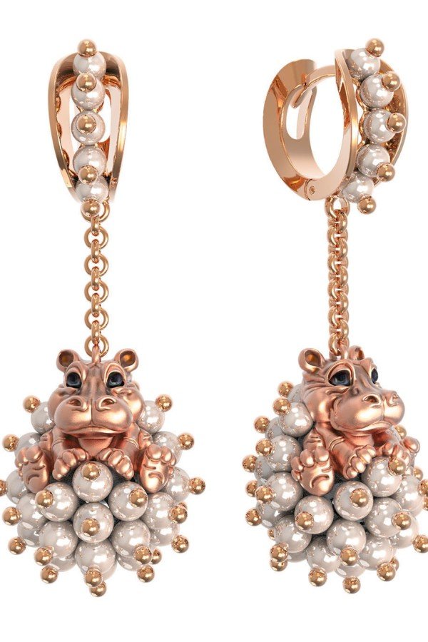 Серьги из золота c эмалью и жемчугом