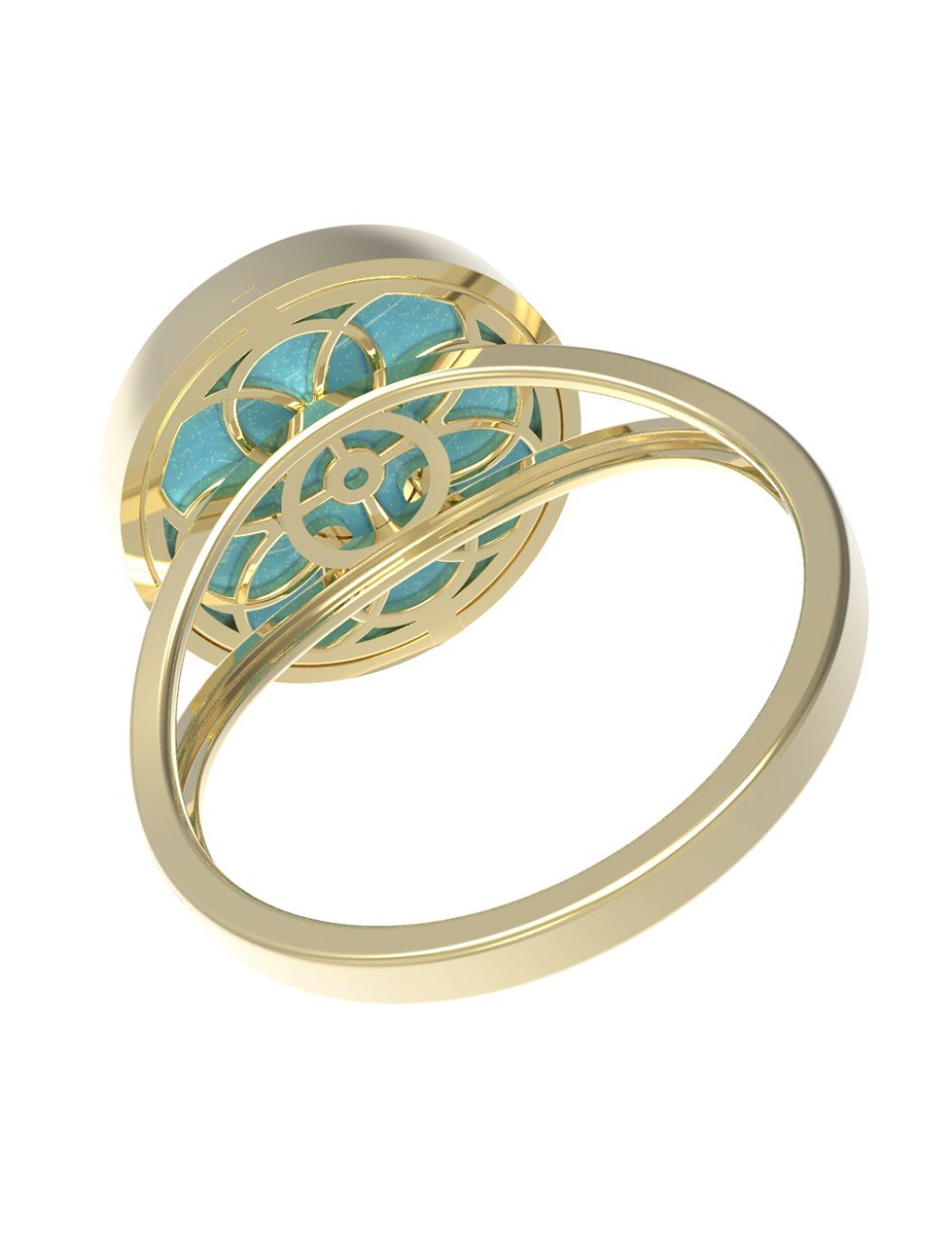 Кольцо из лимонного золота c бриллиантами и бирюзой