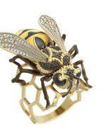 Кольцо из лимонного золота c эмалью и фианитом