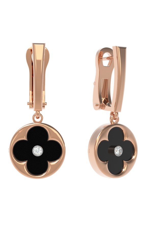 Серьги из золота c бриллиантами и ониксом