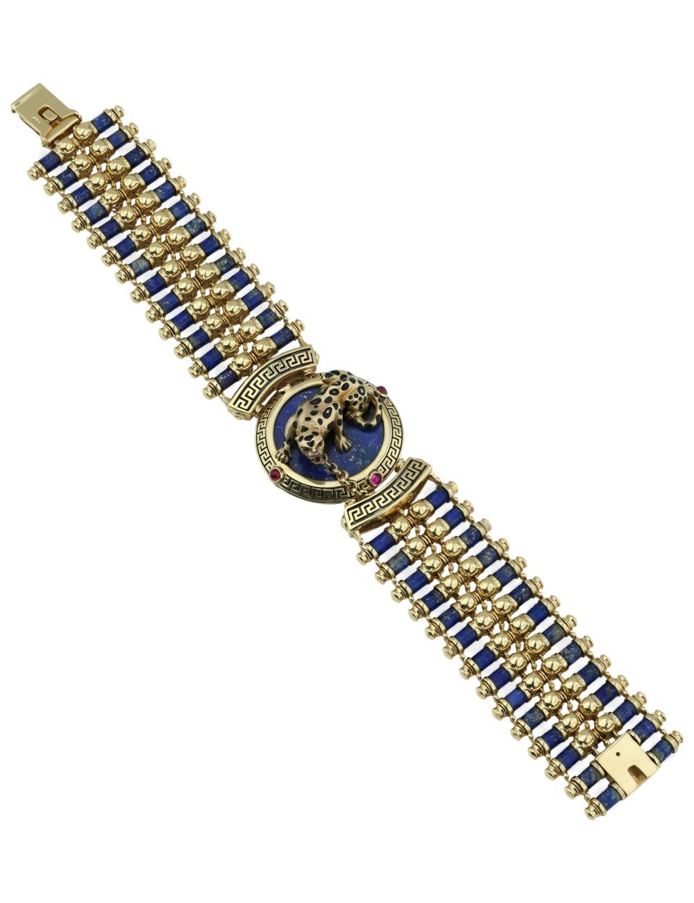 Браслет из лимонного золота c эмалью, рубином и лазуритом