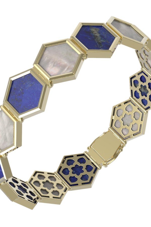 Браслет из лимонного золота c лазуритом и перламутром