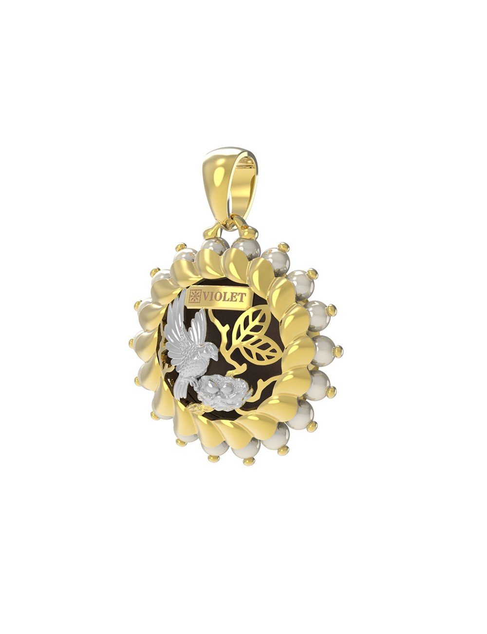 Подвеска из лимонного золота c эмалью и жемчугом