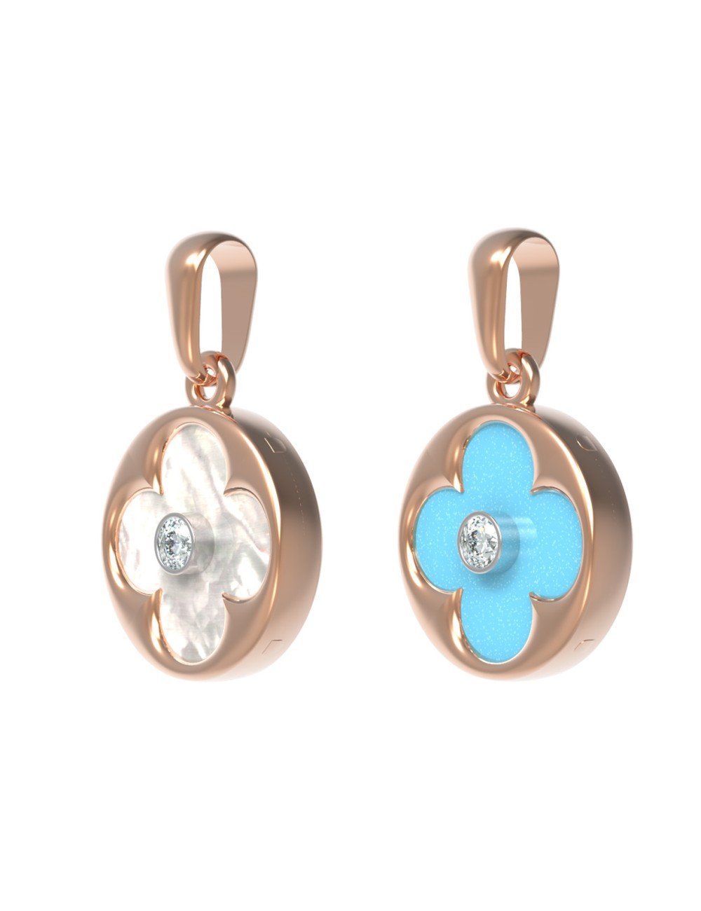 Подвеска из золота c бриллиантами, бирюзой и перламутром