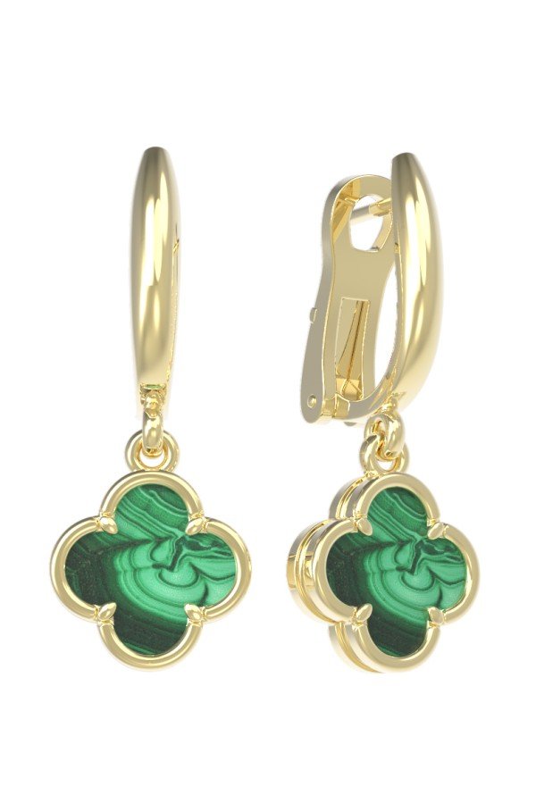 Серьги из лимонного золота c малахитом
