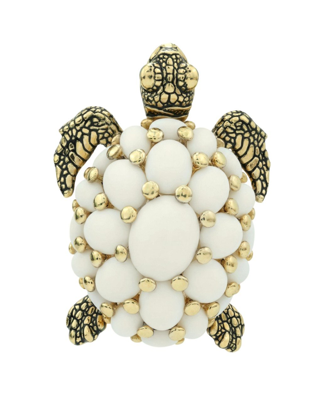 Брошь из лимонного золота c эмалью и бивнем мамонта