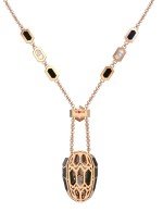 Колье из золота c бриллиантами, рубином, ониксом, малахитом и перламутром