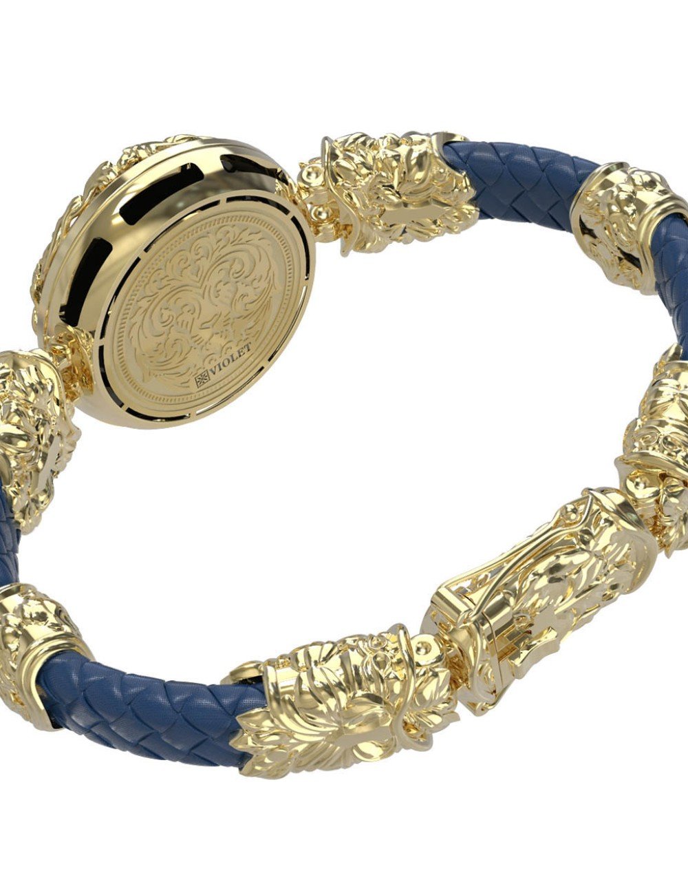 Браслет из лимонного золота c эмалью, кожаным шнурком и ониксом