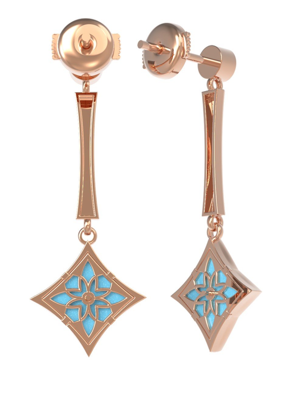 Серьги из золота c фианитом и бирюзой