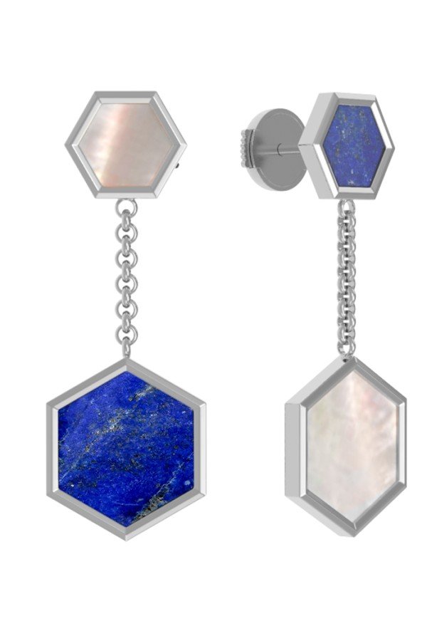 Серьги из белого золота c лазуритом и перламутром