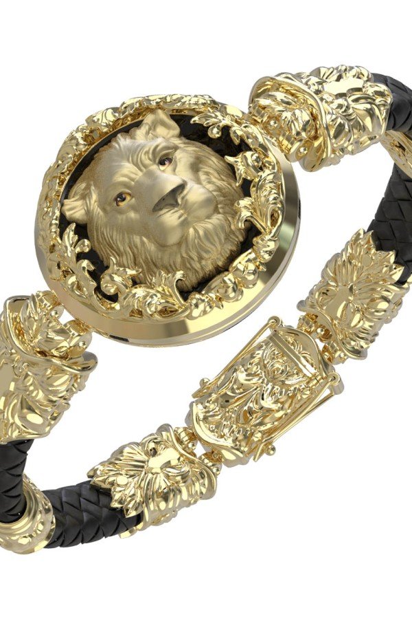 Браслет из лимонного золота c эмалью, шнурком и ониксом