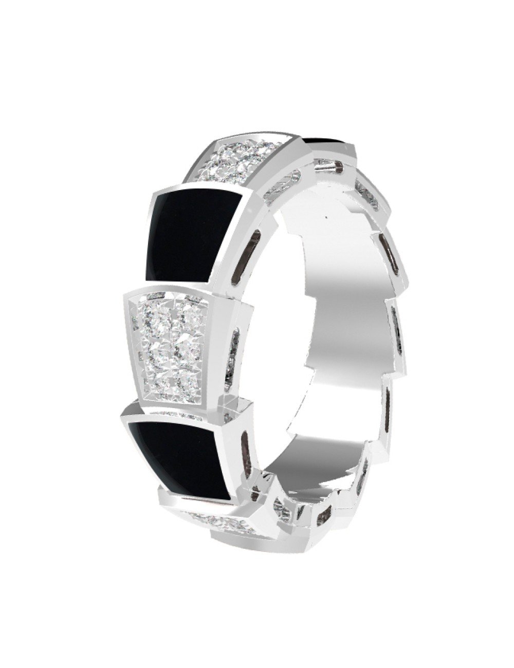 Кольцо из белого золота c бриллиантами и ониксом