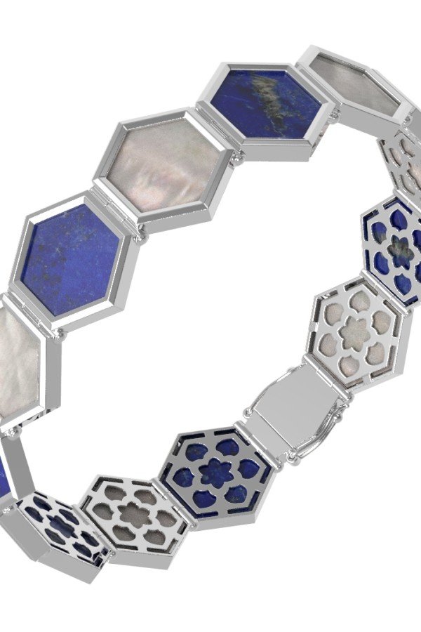 Браслет из белого золота c лазуритом и перламутром