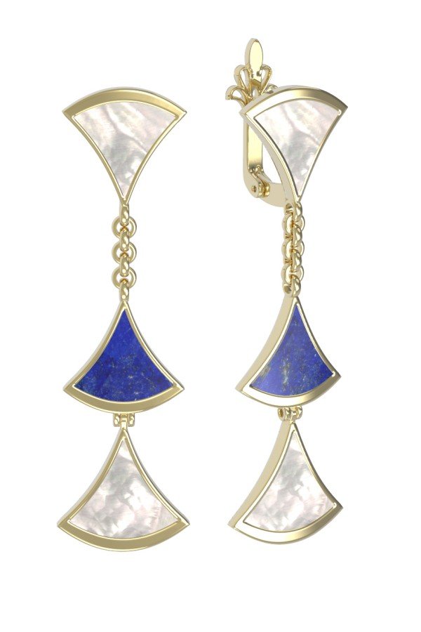 Серьги из лимонного золота c лазуритом и перламутром