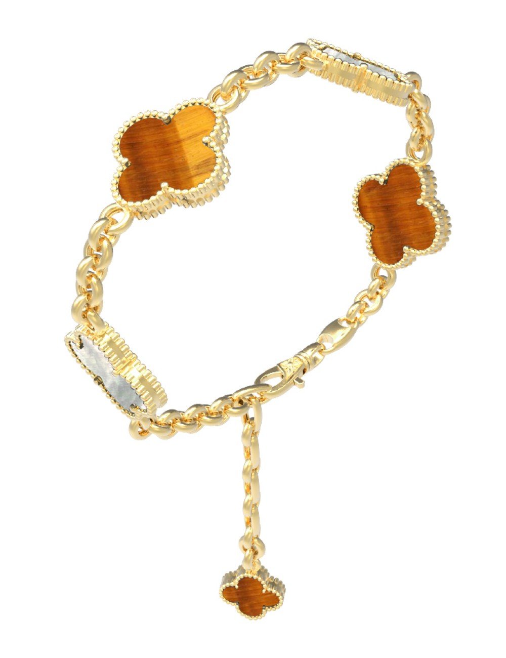 Браслет из лимонного золота c тигровым глазом и перламутром