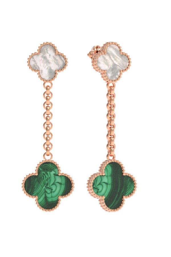 Серьги из золота c малахитом и перламутром