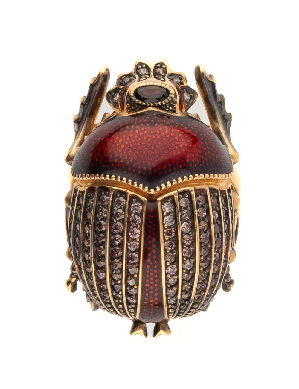 Кольцо из золота c эмалью, фианитом и гранатом