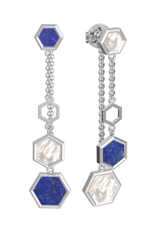 Серьги из белого золота c лазуритом и перламутром