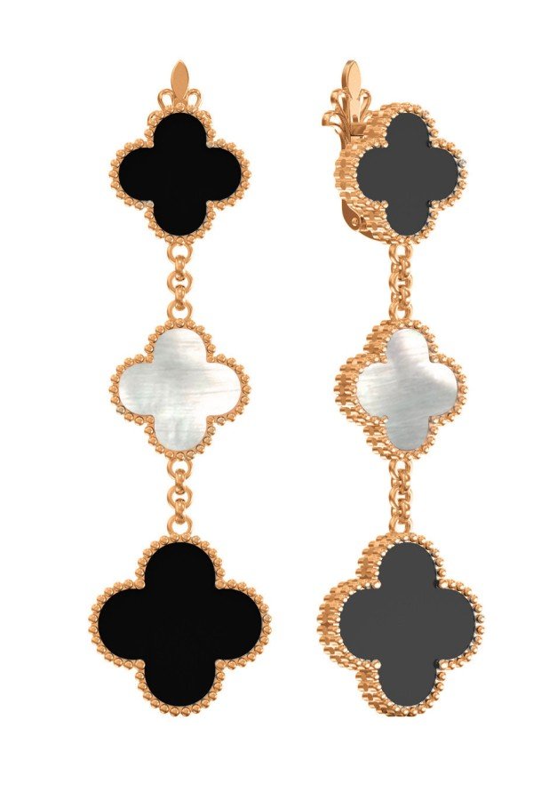 Серьги из золота c ониксом и перламутром