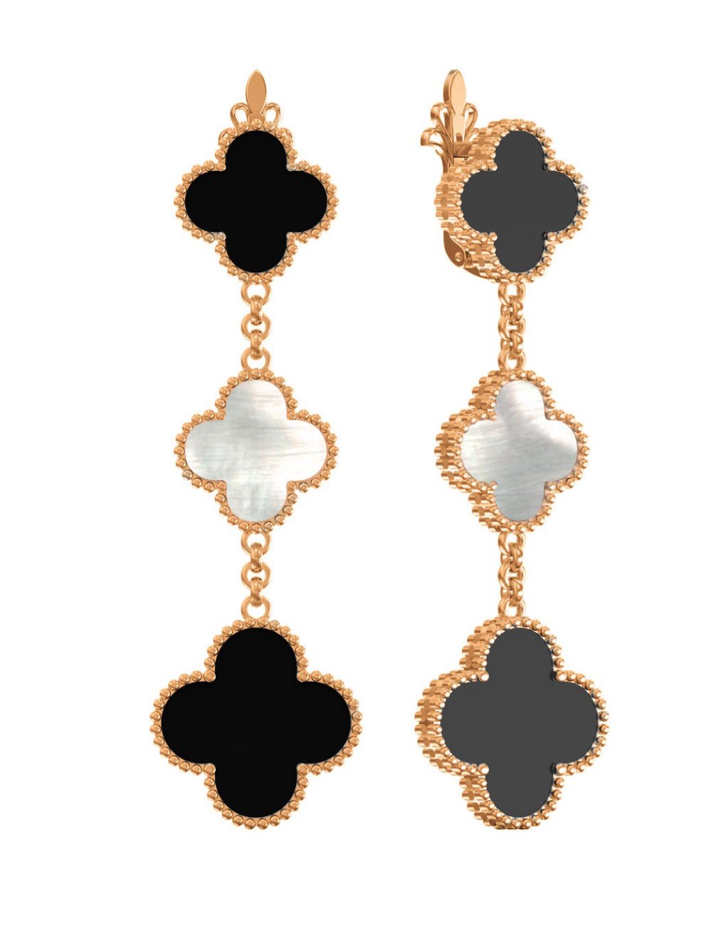 Серьги из золота c ониксом и перламутром