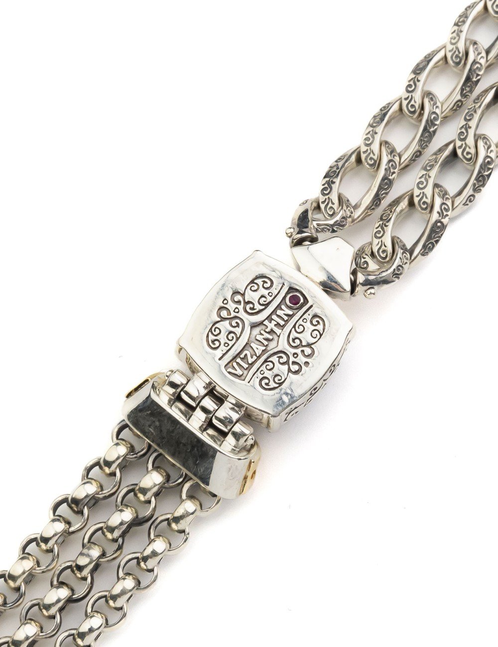 Браслет из серебра и золота c ониксом и рубином