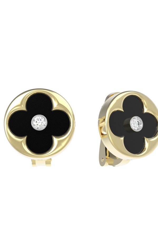 Серьги из лимонного золота c бриллиантами и ониксом