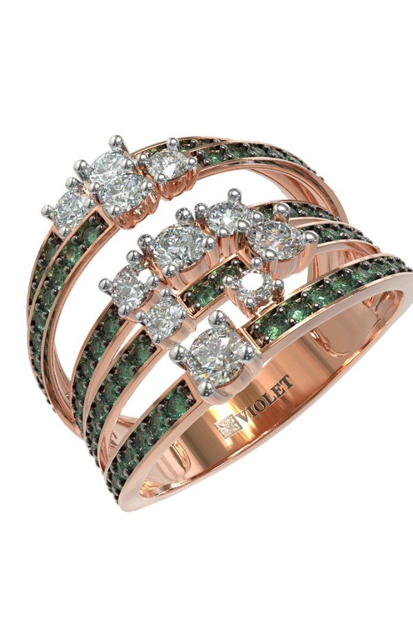 Кольцо из золота c бриллиантами и изумрудом